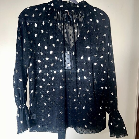 MISA Los Angeles “Gracie” Black Sheer Metallic Diamond Clip Dot Top – NWT Size X - Picture 5 of 14